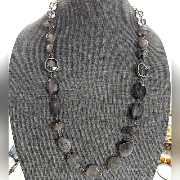 Trendy Boho Glass Acrylic Beaded Gray Long Layering Statement Necklace - Picture 1 of 5